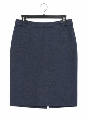LOFT Navy Pencil Skirt Womens 10 Stretch Lined Career Office Button Accent